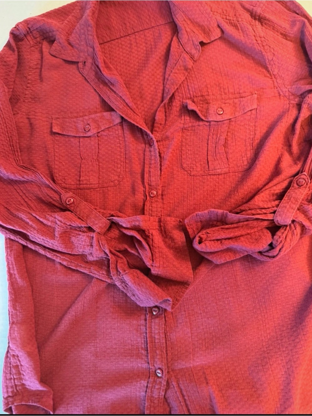 Eddie Bauer Brick Red Button-Down Utility Shirt - Picture 5 of 7